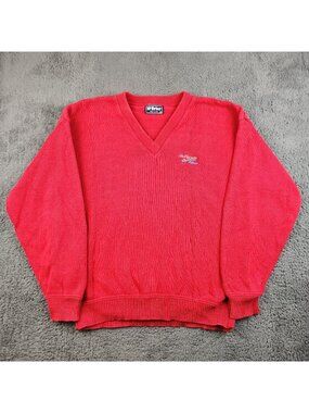 Vintage Cotton V-Neck Sweater Men's Large Red Long Sleeve McBriar Pullover Promo